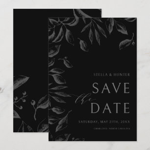 Moderne Victoriaans zwart-wit Greenery sparen de D Save The Date