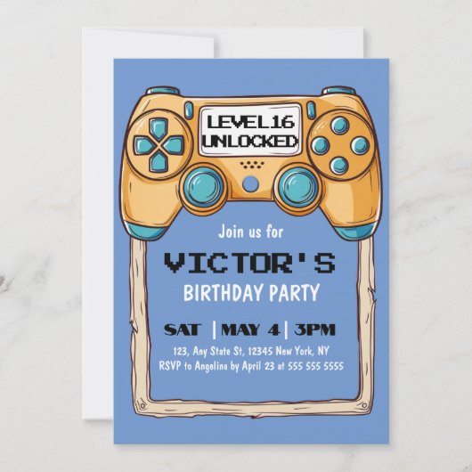 Moderne videogame Aqua Kids Birthday Party Kaart (Voorkant)