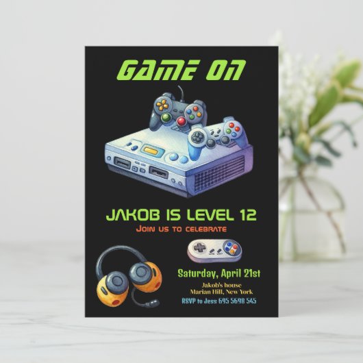 Moderne videogame groene kinderen Birthday Party Kaart (Staand voorkant)