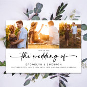 Moderne vier foto-QR-code RSVP-huwelijk Kaart