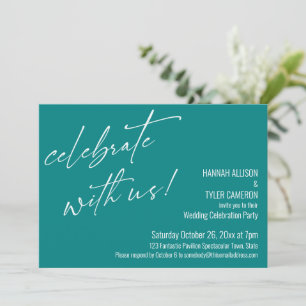 Moderne Vier met ons Teal Trouwreceptie Kaart