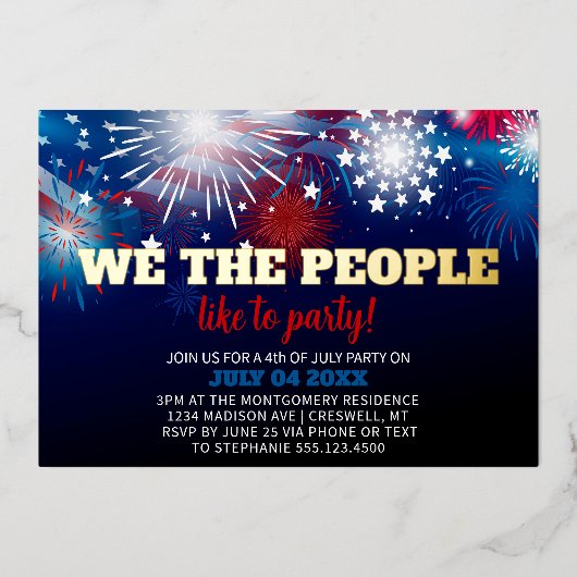 Moderne vierde juli-feestviering Patriotisch Folie Uitnodiging (Voorkant)