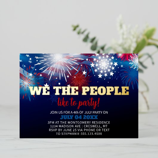 Moderne vierde juli-feestviering Patriotisch Folie Uitnodiging (Staand Voorkant)