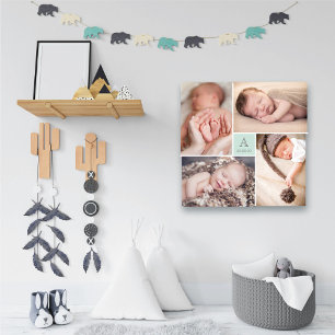 Moderne vierkante baby jongen Monogram 4 foto coll Canvas Afdruk