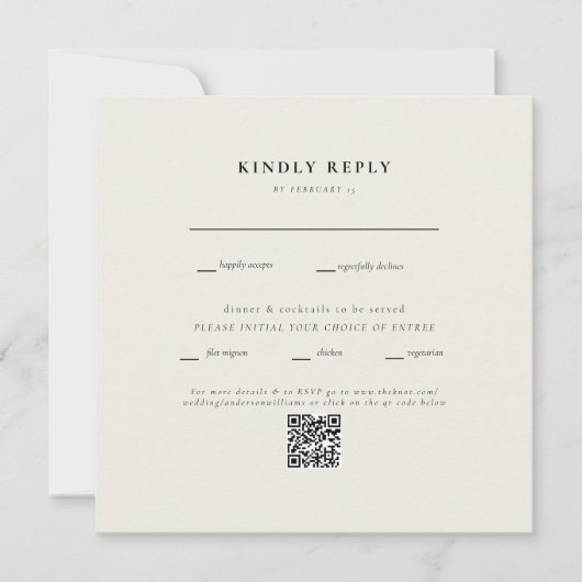 Moderne Vierkante Beige Bruiloft QR Code II RSVP (Voorkant)