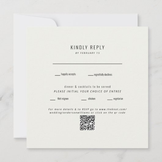 Moderne Vierkante Cream Bruiloft QR Code RSVP (Voorkant)