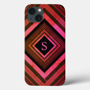 Moderne vierkanten rustieke roze geometrische mono iPhone 13 hoesje