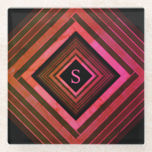 Moderne vierkanten rustieke roze geometrische mono glazen onderzetter