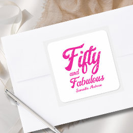 Moderne Vijftig en Fabulous Roze 50e Verjaardagsfe Vierkante Sticker