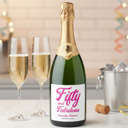 Moderne Vijftig en Fabulous Roze 50ste Verjaardags Sparkling Wijnetiket