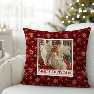 Moderne Vintage Engel Rood Goud Accent Kerst Kussen