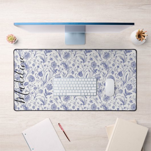 Moderne Vintage Fleur Bleue et Blanche Nom Personn (Bureau 1)