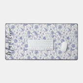 Moderne Vintage Fleur Bleue et Blanche Nom Personn (Clavier et souris)