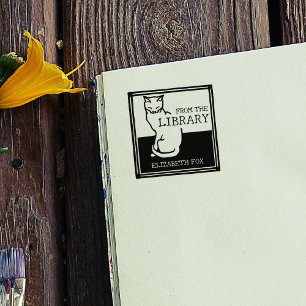 Moderne Vintage Kat Van De Bibliotheek Van Rubberstempel