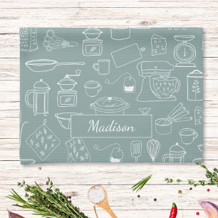 Moderne Vintage Keuken Gereedschap Cute Doodle Theedoek