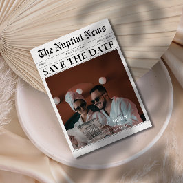 Moderne Vintage Krant Fun-Stijl Foto Bruiloft Save The Date