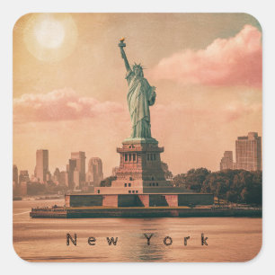 Moderne Vintage New York City Standbeeld van de Vr Vierkante Sticker