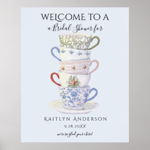 Moderne Vintage Theekopjes Waterverf Bruiloftsborr Poster