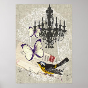 moderne vintage van de Parijse kroonluchter vlinde Poster