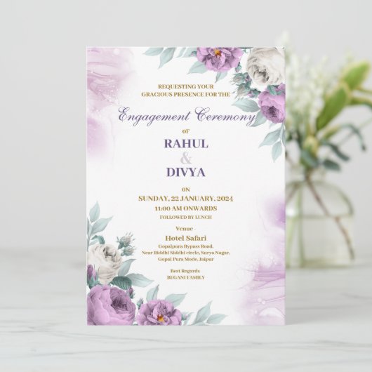 Moderne violet et blanc Faire-part de mariage simp (Debout devant)