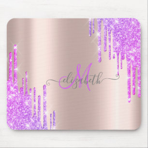 Moderne Violet Glitter Drift Roos Gold Monogram Muismat