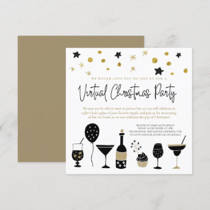 Moderne Virtual Christmas Party Cocktails Confetti Kaart