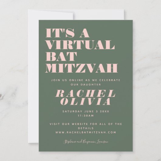 Moderne virtuele online roze en groene vlek Mitzva Kaart (Voorkant)