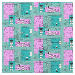 Moderne visroze en blauw uit de middeleeuwen stof