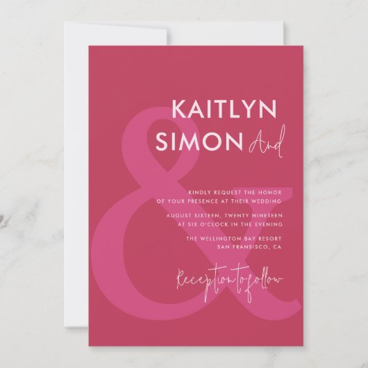 moderne viva magenta en roze bruiloft kaart (Voorkant)