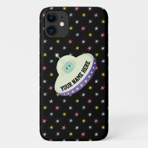Moderne vliegende schotel & meerkleurige sterren o iPhone 11 hoesje