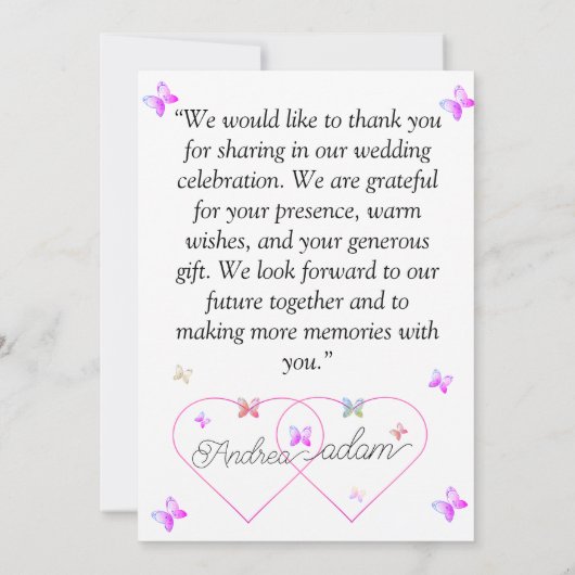 Moderne Vliegende Vlinders Hart Bedankkaart (Achterkant)