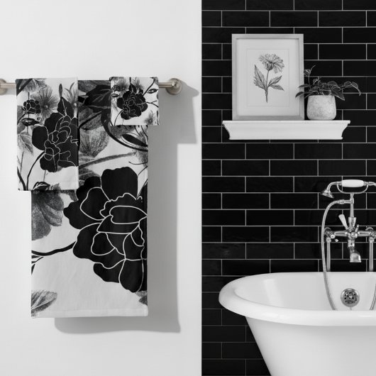 Moderne vlinder Floral Noir Bad Handdoek