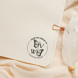 Moderne Vlinder Monogram Bibliotheek Boek Rubberstempel