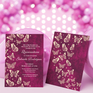 Moderne Vlinder Roze Goud Quinceañera 15e Partij Kaart