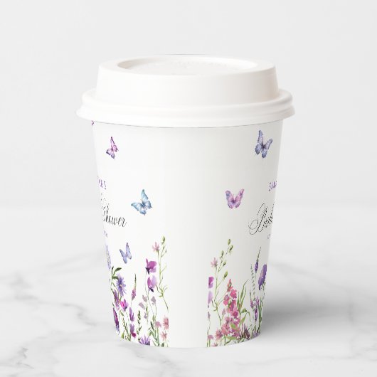 Moderne vlinders bloemig Paarse Vrijgezellenfeest Papieren Bekers (Links)