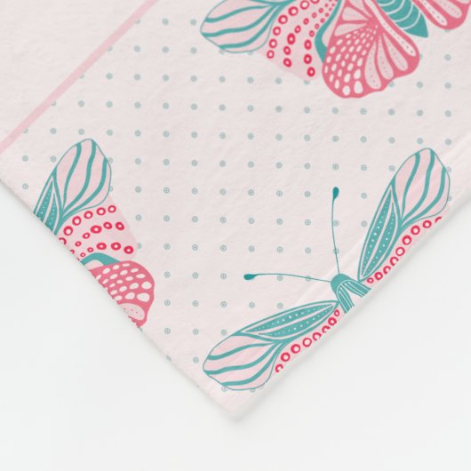 Moderne Vlinders - roze blauwgroen - met naam Fleece Deken (Hoek)