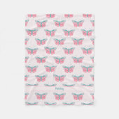 Moderne Vlinders - roze blauwgroen - met naam Fleece Deken (Voorkant)
