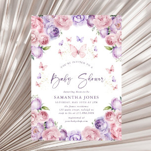 Moderne vlinders roze Paarse Baby shower Kaart