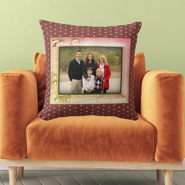 Moderne Vloeibare foto Lijst Afbeelding Roze aarde Kussen (Modern Flower Photo Frame Image Pink Earthy Dots Throw Pillow)