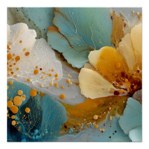 Moderne vloeiende abstracte turkooizen gouden bell perfect poster