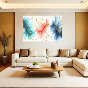 Moderne vloeiende inktwervelingen in gouden abstra canvas afdruk