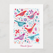 Moderne Vogel Bloemen Waterverf Dank u Briefkaart (Voorkant)