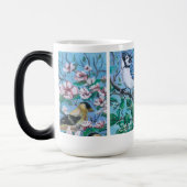 Moderne Vogel Kijken Blauwe Jay gele vink Magische Mok (Links)