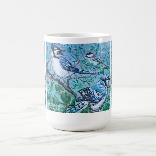Moderne Vogel Kijken Blauwe Jay gele vink Magische Mok (Midden)