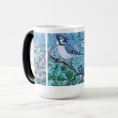 Moderne Vogel Kijken Blauwe Jay gele vink Magische Mok (Voorkant links)
