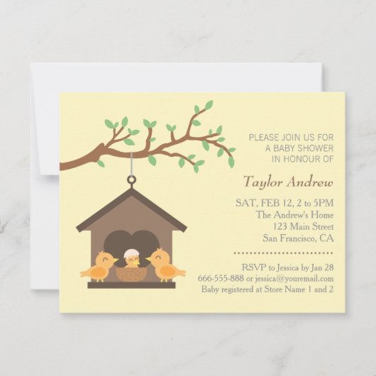 Moderne Vogelhuis Nest Vogel Lente Baby Shower Kaart (Voorkant)
