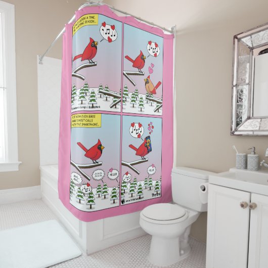 Moderne vogelparing roept Comic Douchegordijn (In situ)