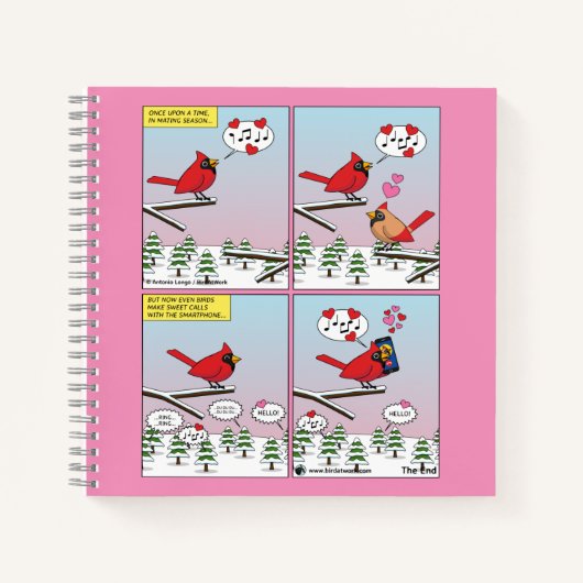 Moderne vogelparing roept Comic Notitieboek (Voorkant)