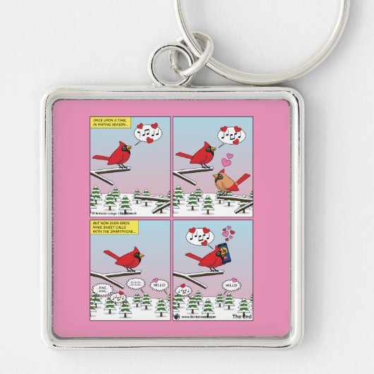 Moderne vogelparing roept Comic Sleutelhanger (Voorkant)