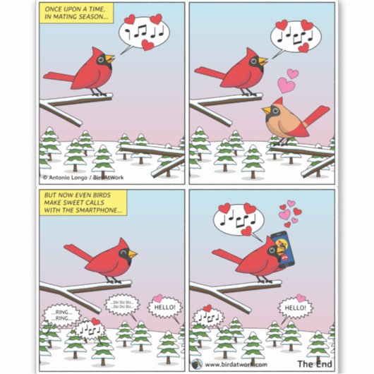 Moderne vogelparing roept Comic Sticker (Voorkant)